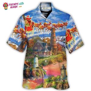 Lighthouse Christmas Santa Shine Like A Lighthouse Hawaiian Shirt – Trendy KLA
