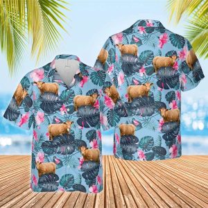 Limousin Blue Hibiscus Trendy Hawaiian Shirt, Farm Cow Trendy Hawaiian Shirt For Men And Women