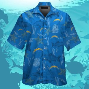 Los Angeles Chargers Short Sleeve Button Up Tropical Hawaiian Shirt VER010