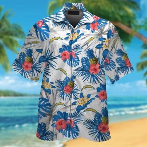 Los Angeles Chargers Short Sleeve Button Up Tropical Hawaiian Shirt VER011