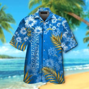 Los Angeles Chargers Short Sleeve Button Up Tropical Hawaiian Shirt VER014