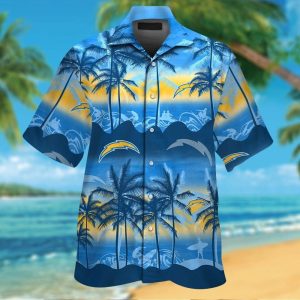 Los Angeles Chargers Short Sleeve Button Up Tropical Hawaiian Shirt VER024