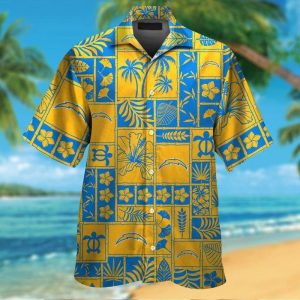 Los Angeles Chargers Short Sleeve Button Up Tropical Hawaiian Shirt VER025