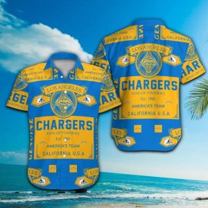 Los Angeles Chargers Short Sleeve Button Up Tropical Hawaiian Shirt VER026