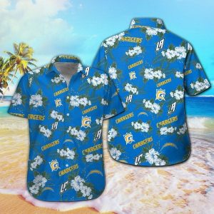 Los Angeles Chargers Short Sleeve Button Up Tropical Hawaiian Shirt VER027
