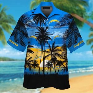 Los Angeles Chargers Short Sleeve Button Up Tropical Shirt Hawaiian Shirt