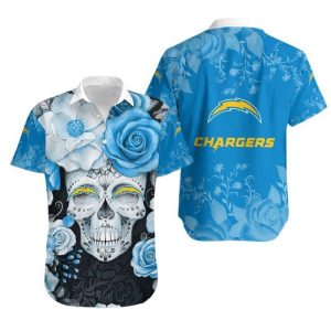 Los Angeles Chargers Skull NFL Gift For Fan Hawaiian Shirt Graphic Print