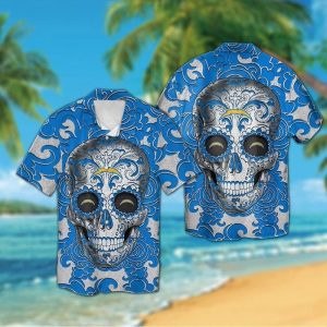 Los Angeles Chargers Sugarskull Short Sleeve Button Up Tropical Hawaiian Shirt