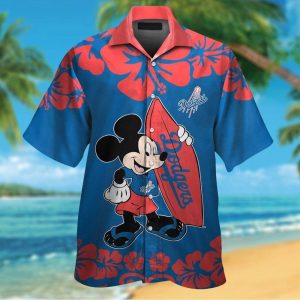 Los Angeles Dodgers Mickey Mouse Short Sleeve Button Up Tropical Hawaiian Shirt