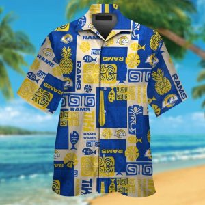 Los Angeles Rams Short Sleeve Button Up Tropical Hawaiian Shirt VER010