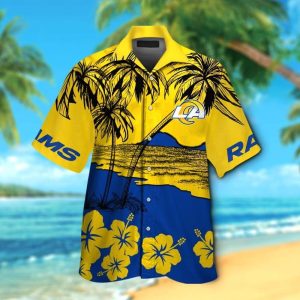 Los Angeles Rams Short Sleeve Button Up Tropical Hawaiian Shirt VER024