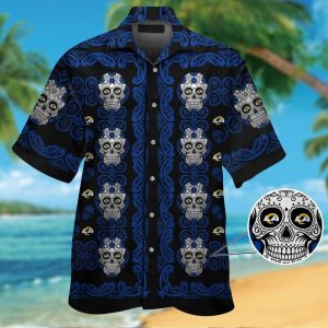 Los Angeles Ramsskull Short Sleeve Button Up Tropical Hawaiian Shirt VER01
