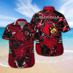 Louisville Cardinals Fishing Short Sleeve Button Up Tropical Hawaiian Shirt