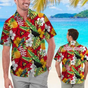 Louisville Cardinals Name Personalized Parrot Floral Tropical Hawaiian Shirt