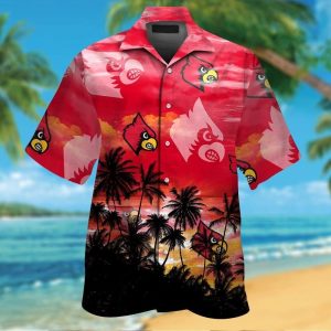 Louisville Cardinals Short Sleeve Button Up Tropical Hawaiian Shirt VER022