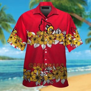 Louisville Cardinals Short Sleeve Button Up Tropical Hawaiian Shirt VER026