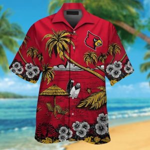 Louisville Cardinals Short Sleeve Button Up Tropical Hawaiian Shirt VER028