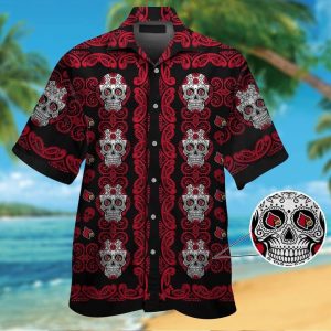 Louisville Cardinalsskull Short Sleeve Button Up Tropical Hawaiian Shirt