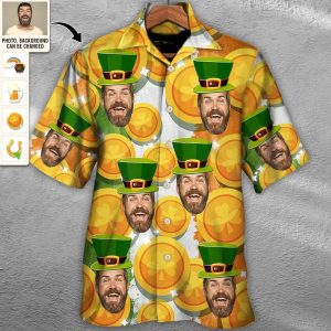 Lucky Charm Faces: St. Patrick’s Day Custom Photo Hawaiian Shirt