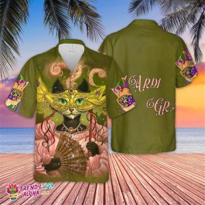 Mardi Gras Cat Hawaiian Shirt, Funny Fat Tuesday Hawaiian, Cat Tuesday Gift, Mardi Gras Parade Hawaiian, Carnival Party Tee, Cat Lover Shirt