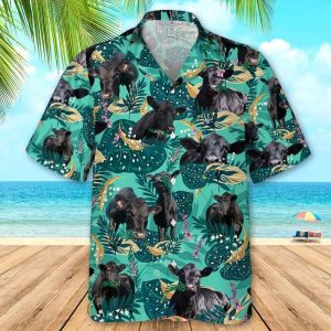 Men Black Angus Cattle Fun Rosemary Beach Shirts, Cow Trendy Hawaiian Shirt For Summer Gifts