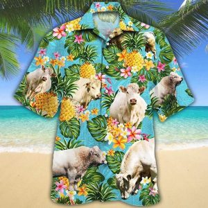 Men Charolais Cattle Hawaii Shirt White, Cow Trendy Hawaiian Shirt For Summer Gifts