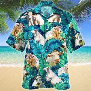 Men Charolais Cattle Trendy Hawaiian Shirt Green, Cow Trendy Hawaiian Shirt For Summer Gifts