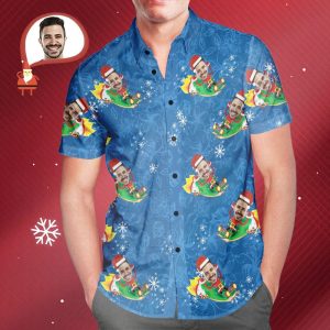 Men’s Custom Face Hawaiian Shirt Funny Santa Claus Hawaiian Shirt Christmas Gift