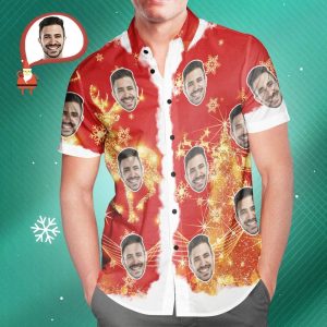 Men’s Custom Face Merry Christmas Personalized Hawaiian Shirt Christmas Gift