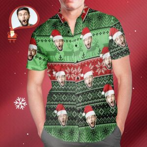 Men’s Custom Face Wear Santa Hat Christmas Hawaiian Shirt Personalized Christmas Gift