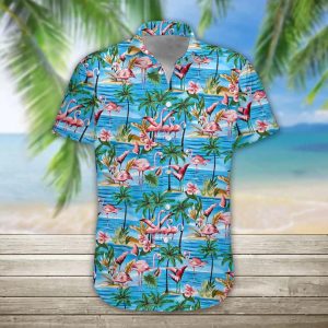 Mens Hawaiian Shirt Flamingos Casual Short Sleeve Button Down Shirts KLA Shirt