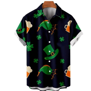 Mens St. Patrick’s Day 3D Trendy Hawaiian Shirt, Shamrock Shirt, Irish Trendy Hawaiian Shirt