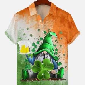 Men’s St. Patrick’s Day Printed Shirt, Gnome Trendy Hawaiian Shirt