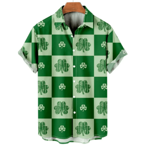Men’s St. Patrick’s Day Short Sleeve Trendy Hawaiian Shirt, Patrick’s Day Gift