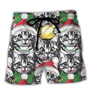 Meowy Christmas Xmas Cat Lover Trendy KLA Hawaiian Beach Shorts