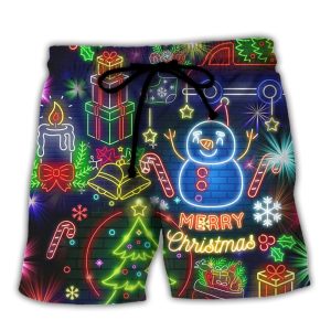 Merry Christmas Bright Neon Lighting Trendy KLA Hawaiian Beach Shorts