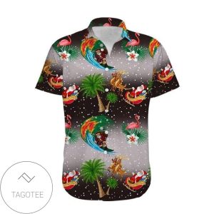 Merry Christmas Santa Claus And Flamingo Hawaiian Shirts