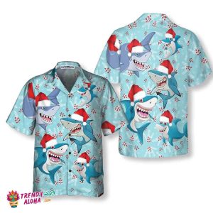 Merry Christmas Shark Santa Hat Christmas Hawaiian Shirt, Funny Shark Hawaiian Shirt For Christmas Day