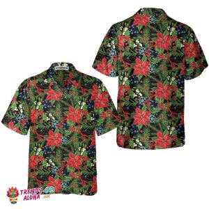 Merry Christmas Winter Plants Hawaiian Shirt, Floral Christmas Hawaiian Shirt