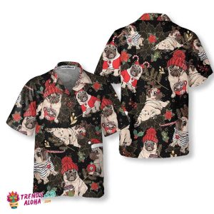 Merry Pug Party Hawaiian Shirt, Funny Christmas Pug Dog Shirt For Men