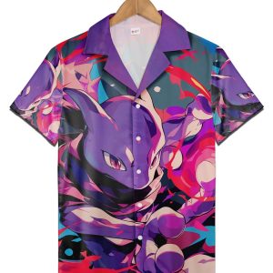 Mewtwo Pokemon Hawaiian Shirt, Mewtwo Attack KLA Shirt, Anime Pokemon Fans Shirt