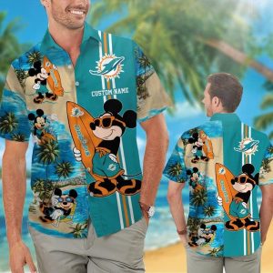 Miami Dolphins Mickey Name Personalized Short Sleeve Button Up Tropical Hawaiian Shirt