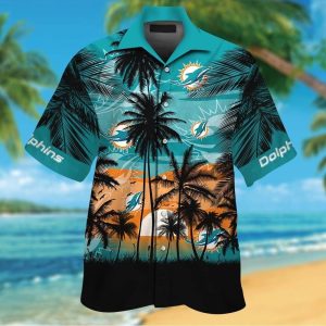 Miami Dolphins Short Sleeve Button Up Tropical Shirt Hawaiian Shirt