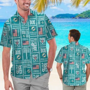 Miami Dolphins Summer Commemorative Short Sleeve Button Up Tropical Hawaiian Shirt