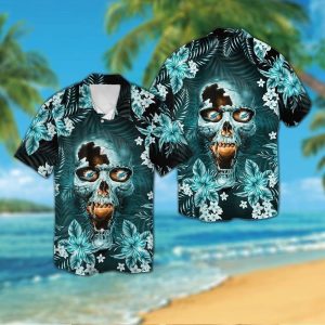 Miami Dolphinsskull Short Sleeve Button Up Tropical Hawaiian Shirt VER01