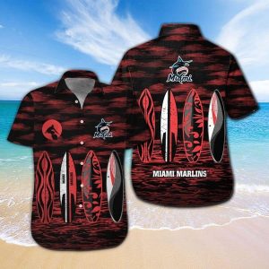 Miami Marlins Short Sleeve Button Up Tropical Hawaiian Shirt VER010