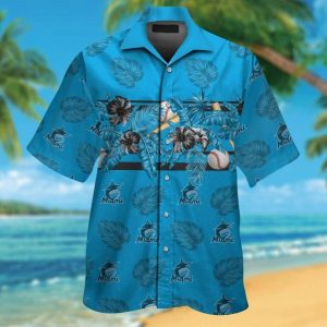 Miami Marlins Short Sleeve Button Up Tropical Hawaiian Shirt VER05