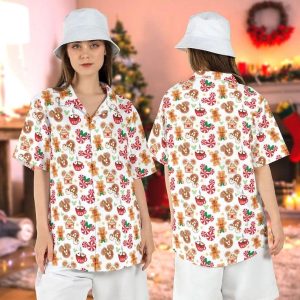 Mickey Christmas Snack Hawaiian Shirts Gingerbread Button Disneyland Xmas KLA