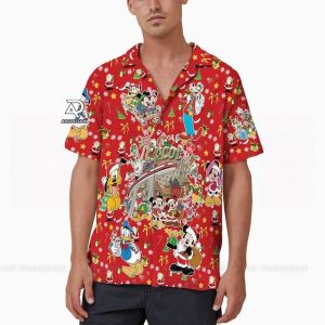 Mickey Friends Epcot Hawaiian Christmas Disney Button Up Holiday Gifts Shirt