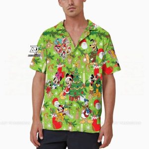 Mickey Friends Hawaiian Christmas Santa Claus Green Disney Hawaii Shirt